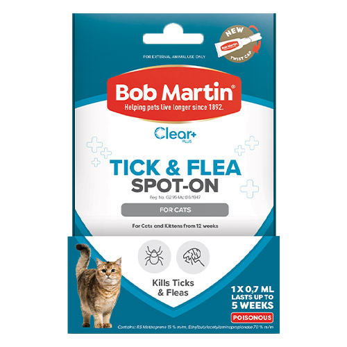 Buy Bob Martin Clear Ticks & Fleas Spot On For Cats 1x0.7ml Online At