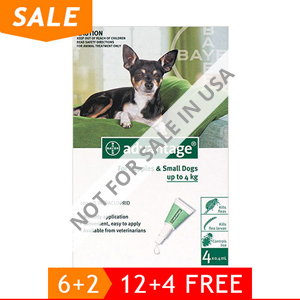 Advantage Small Dogs/ Pups 1-10lbs (Green) 12 + 4 Free