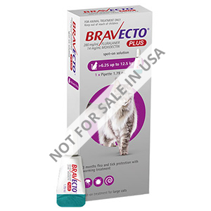 Bravecto Plus For Large Cats 500 Mg (13.75 To 27.5 Lbs) Purple 1 Doses