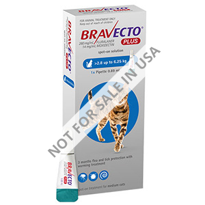 Bravecto Plus For Medium Cats 250 Mg (6.2 To 13.75 Lbs) Blue 1 Doses