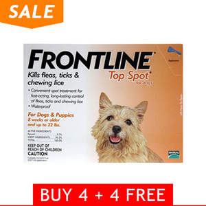 Frontline Top Spot Small Dogs 0-22 Lbs (Orange) 4 + 4 Free