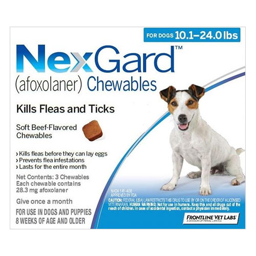 Nexgard Chewables For Medium Dogs 10.1-24 Lbs (Blue) 28mg 12 Chews