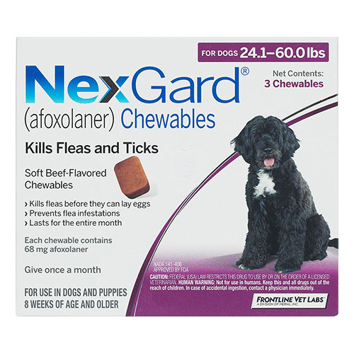 Nexgard Chewables For Large Dogs 24.1-60 Lbs (Purple) 68mg 3 Chews