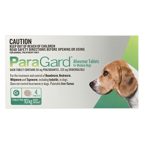 Paragard Allwormer For Medium Dogs 22 Lbs (10kg) Green 4 Tablet
