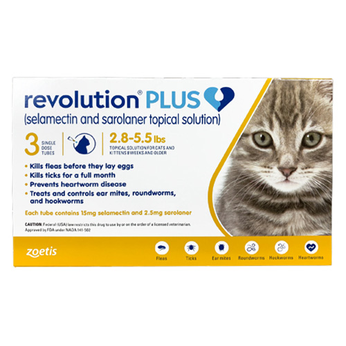 Revolution Plus For Kittens And Small Cats 2.75-5.5lbs (1.25-2.5kg) Yellow 6 Pack