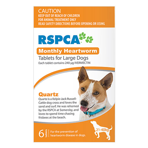 Rspca Monthly Heartworm Tablets Large Dog 45-88lb (Orange, 21-40kg) 6 Tablet