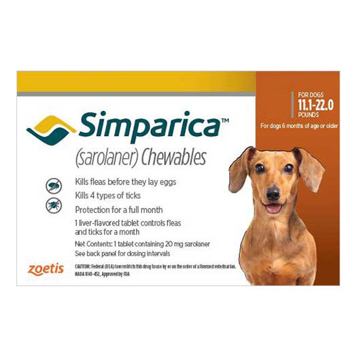 Simparica Chewables For Dogs 11.1-22 Lbs (Brown) 6 Pack