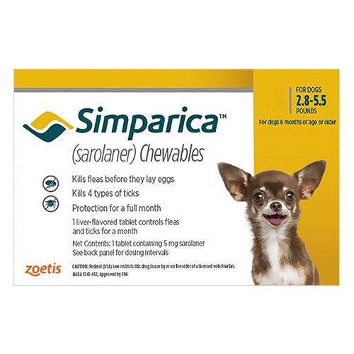 Simparica Chewables For Dogs 2.8-5.5 Lbs (Yellow) 3 Pack