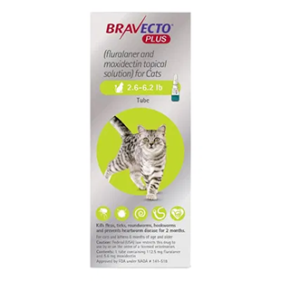 Bravecto Plus For
							   Small Cats (Green) 2.6 -6.2 lbs